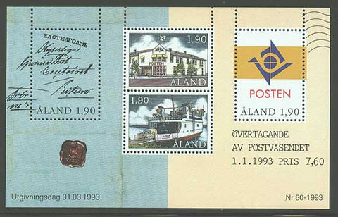 AL00721 Åland Scott # 72 NH.  Aland Postal Autonomy 1993 - Souvenir Sheet