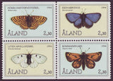 Set of 4 stamps from Aland showing butterflies in colour.