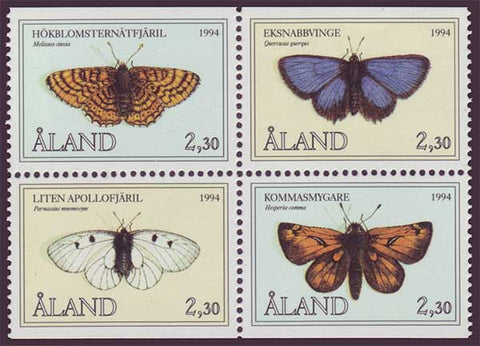 set of 4 Aland stamps showing different  butterfly species.