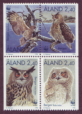 Aland block of 4 stamps showing owls.