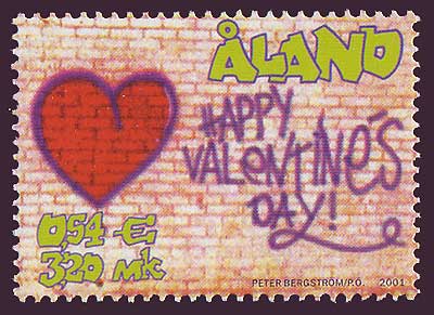 Aland stamp shows St. Valentine's graffiti on brick wall