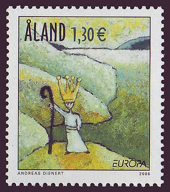 Aland stamp showing boy with king's crown.