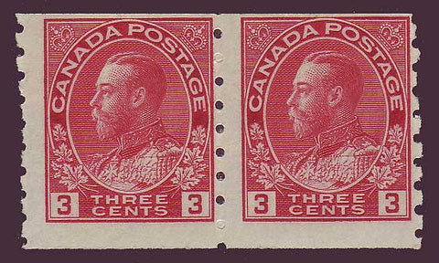 Canada George V "Admiral " 3ct red coil pair.