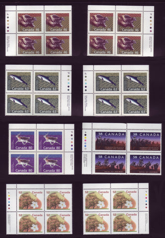 Canada Plate Blocks, Nice Group of 8 Better 1991-1996