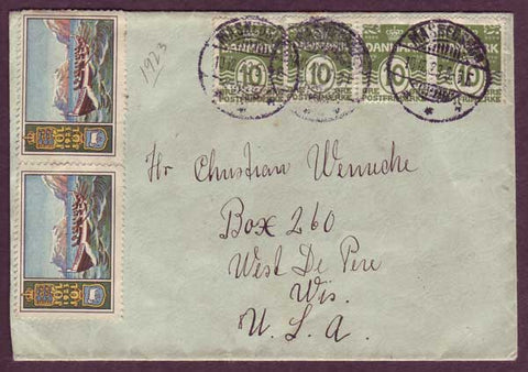 DE5042PH Denmark,       Letter to USA 1923