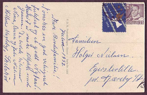 DE8017 Denmark 1952 Christmas seal tied to postcard