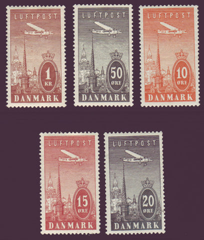 DEC06-101 Denmark Scott # C6-10 XF MNH** Air Mail 1934