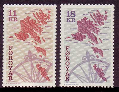 FA0319-201 Faroe Is. Scott # 319-20 MNH, Map 1997