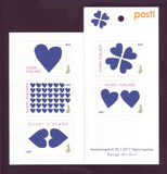 Finland stamp booklet of 5 stamps in blue featuring hearts.