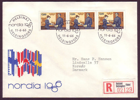FI5076 Finland Registered FDC to Denmark, Nordia 1966