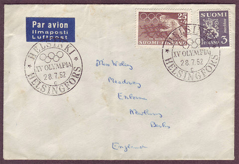 FI5094 Finland 
      Olympic cover to England
      28.7.52