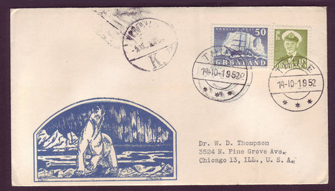 GR501.1 Greenland Letter to USA, Postmarked Thule 14.10.1952.