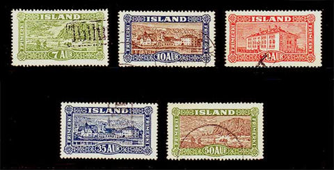 IC0144-485 Iceland Scott # 144-48 used, Views and Buildings 1925
