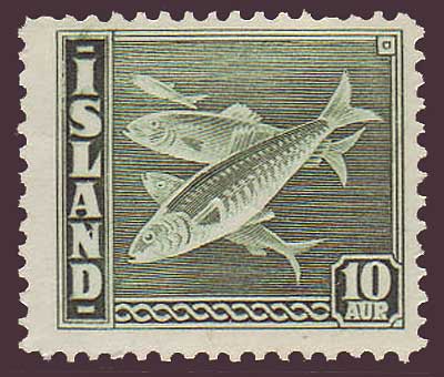 IC0221b Iceland Scott # 221b MH, Herring Fish 1942