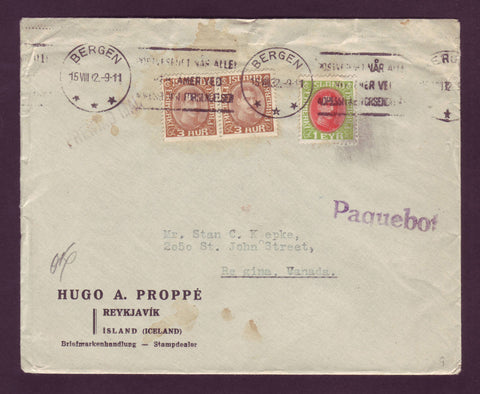 IC5079 Iceland Ship Mail [Paquebot] to Canada via Norway - 1932