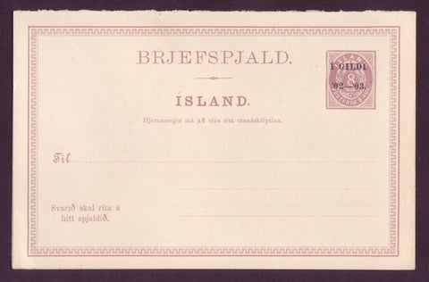 IC5096 Iceland Postal Stationery Double Post Card - 1902