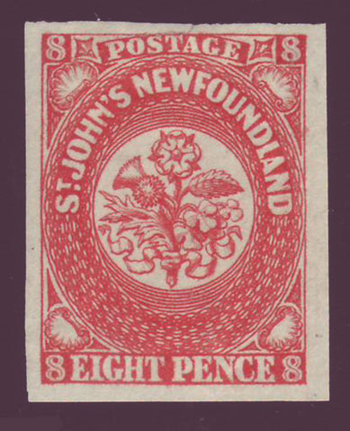 Newfoundland classic stamp, 8d vermillion, Heraldic Flowers from 1857,       vermillion 