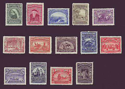 11 stamp set showing colorful views of historical Newfoundland.    land