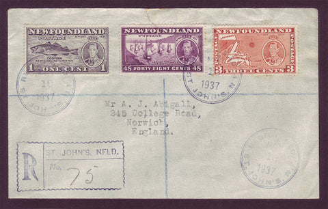 NF5034 Newfoundland Registered Letter to England - 1937