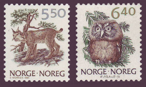 NO0958-591 Norway Scott # 958-59 MNH, Lynx and Owl 1991