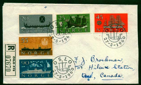 NO5003 Norway Scott # 382-86, Registered FDC to Canada