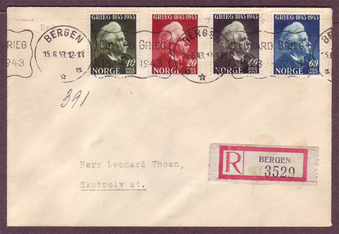 NO5115PH Norway       Registered First Day Cover,      Edvard Grieg 1943