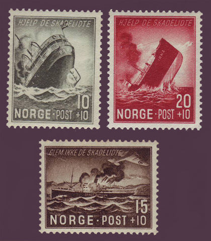 NOB35-72 Norway Scott # B35-37 MNH, Wartime Sinkings 1944
