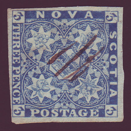 NS025.2      Nova Scotia # 2 blue VF Used 1851