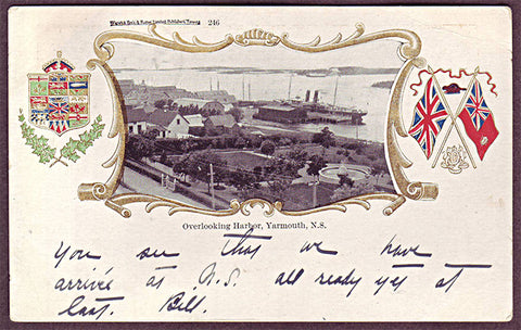 Nova Scotia Patriotic Postcard, Overlooking Harbor, Yarmouth N.S. - 1904