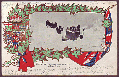 Nova Scotia Patriotic Postcard, Digging Out The Snowplow On The I.C.R. - 1905.