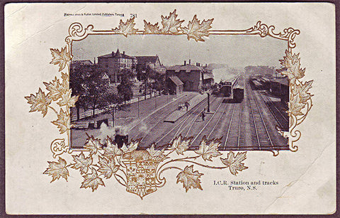 Nova Scotia Patriotic Postcard, Truro Railway Station ca.1907