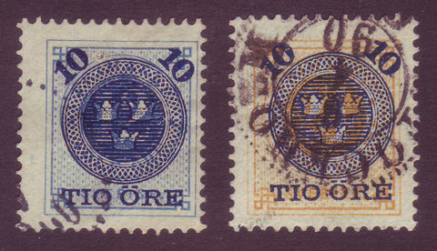 SW0050-515 Sweden Scott # 50-51 used, Ring stamps with blue surcharge 1889
