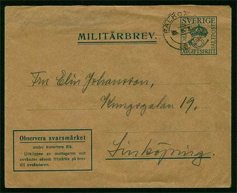 SW5004 Sweden Military Postal Stationary Cover, postmarked 25.8.31.