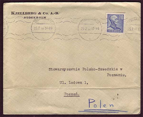 SW5032 Sweden Business mail to Poland 25.5.1947
