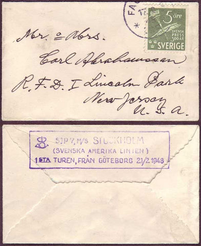 SW5097PH Sweden  Small ship letter to USA