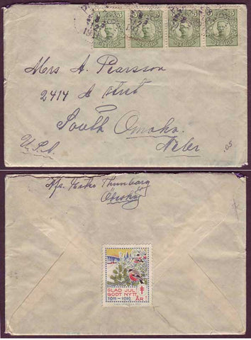 SW5099abPH Sweden  Letter to USA with enclosure and Xmas seal 1911