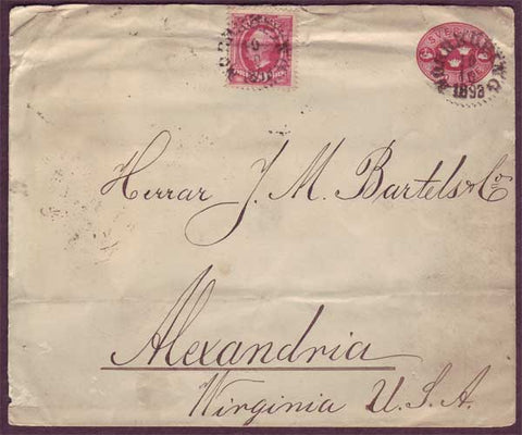SW5107PH Sweden Postal Stationery envelope to USA - 1893