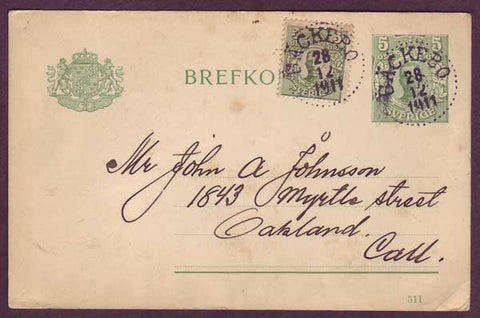 SW5108PH Sweden Postal Stationery card to USA - 1911