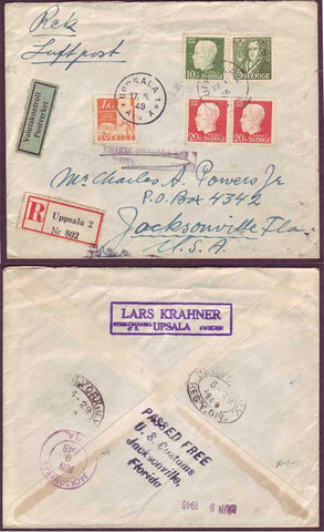 SW5110abPH Sweden Registered Airmail letter to USA 1949