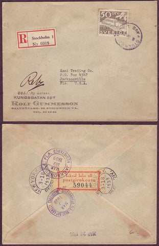 SW5124abPH Sweden Registered letter to USA - 6.3.1939