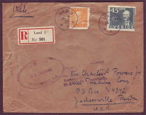 SW5127PH Sweden Registered letter to USA - 24.7.1937