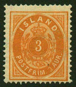 IC00151 Islande Scott # 15 (petit' ' 3 ' ') MNH * * 1882