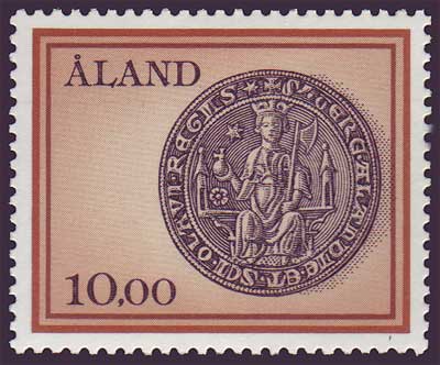 Timbre d’Aland montrant le sceau antique de Saint Olaf 