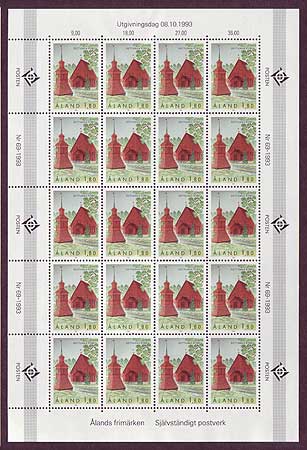 Aland sheet of 20 stamps showing Sottunga Church