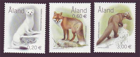 Aland set of 3 stamps showing mammals (ermine , fox, marten)