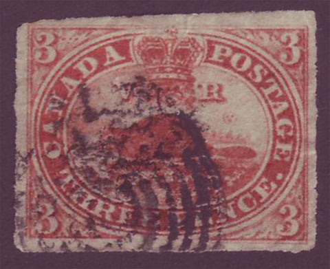 Copy of CA0004d5 Canada  "pence" issue 1852, 3p Beaver # 4d on thin paper