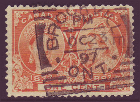 CA00515, Canada Reine Victoria Diamond Jubilee 1897 Unitrade # 51 VF usagé Cercle carré annulé-Brockville ON 10.23.1897 ;