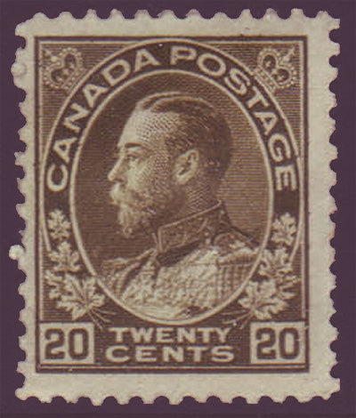 CA01192 Canada 
      George V "Admiral " Issue 1911-1925
      Unitrade # 119c F MH 
        dark olive green 
        (original gum)
      
        ;
