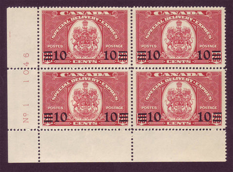 CAE091x41 Canada # E9 Special Delivery Overprint, Plate Block XF MNH** 1939