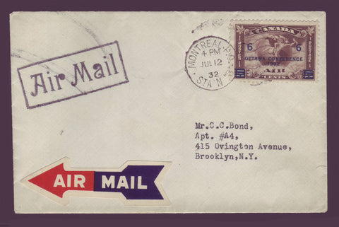 Canada First Day Cover with Air Mail stamp and labels from 1932